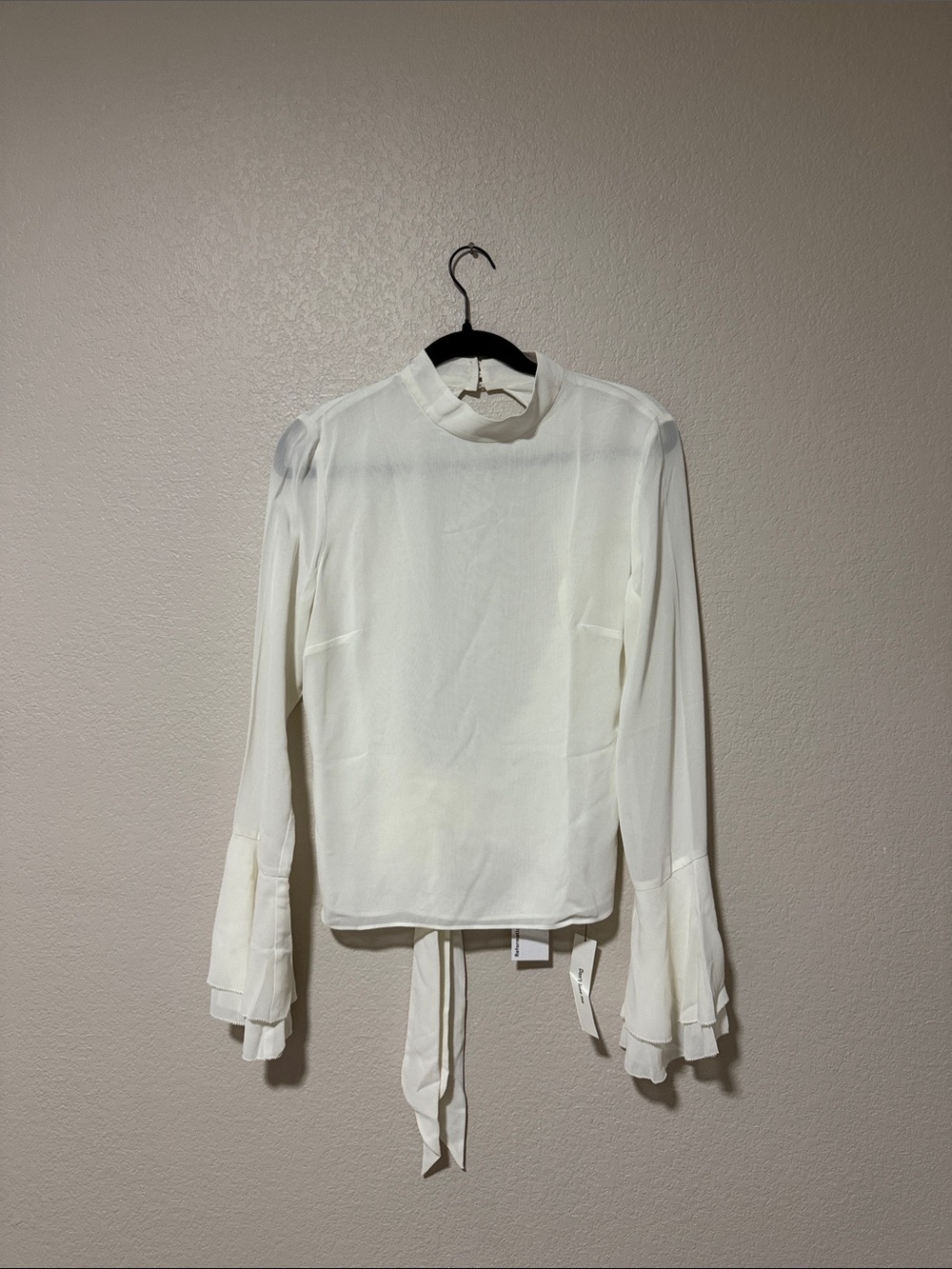 Reformation Ivory Long-Sleeve Tie-Back Ruffle Blouse